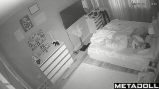 They put on their pajamas after sex, bedroom scene