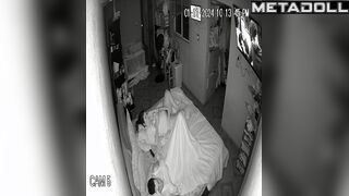 Chubby woman masturbating in bed near her sleepy boy