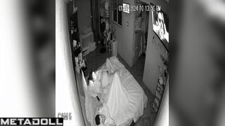 Chubby woman masturbating in bed near her sleepy boy