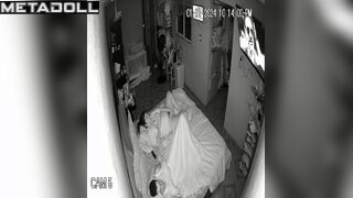 Chubby woman masturbating in bed near her sleepy boy