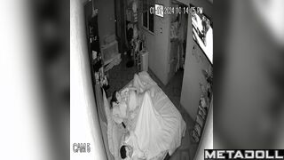 Chubby woman masturbating in bed near her sleepy boy