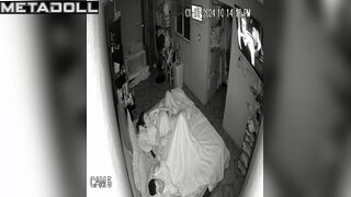 Chubby woman masturbating in bed near her sleepy boy