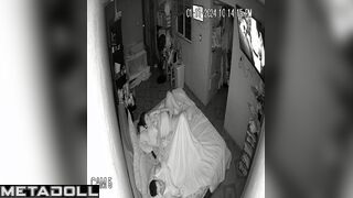 Chubby woman masturbating in bed near her sleepy boy