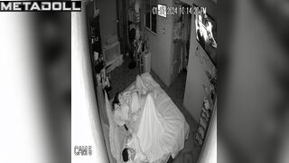 Chubby woman masturbating in bed near her sleepy boy