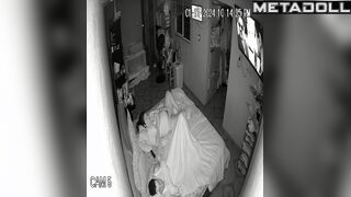 Chubby woman masturbating in bed near her sleepy boy