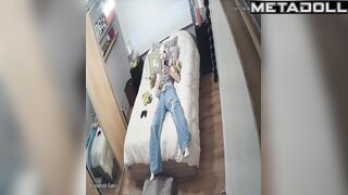 Young lady masturbating without taking off her jeans