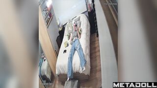Young lady masturbating without taking off her jeans