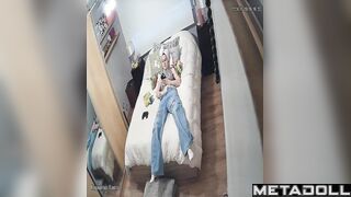 Young lady masturbating without taking off her jeans