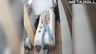 Young lady masturbating without taking off her jeans