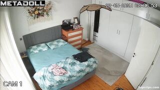 Long-haired lady is going to college (bedroom hidden video)