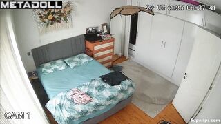 Long-haired lady is going to college (bedroom hidden video)