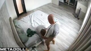Bald guy fucking her gentle mouth and wanna cum inside