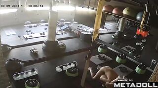 Horny couple fucking on dirty gym floor, watch now