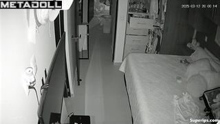 Couple kissing and hugging after evening walk, home tape