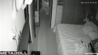 Couple kissing and hugging after evening walk, home tape