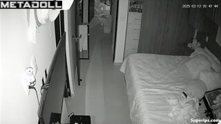 Couple kissing and hugging after evening walk, home tape