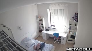 Nerdy girl lying on the bed after lessons, watch now