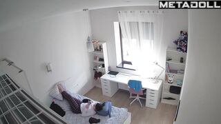 Nerdy girl lying on the bed after lessons, watch now