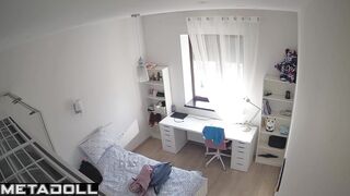 Nerdy girl lying on the bed after lessons, watch now