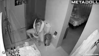While husband sleeps wife satisfies herself with new sex toy