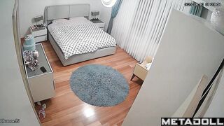 Young student plays with her tits and caresses her body after a shower