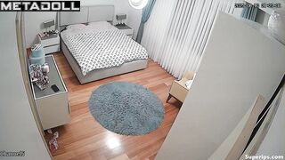 Young student plays with her tits and caresses her body after a shower