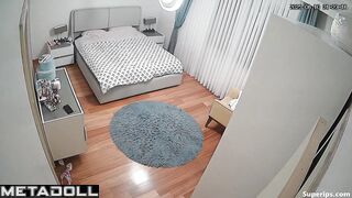 Young student plays with her tits and caresses her body after a shower
