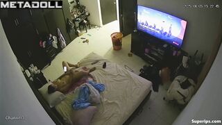 Naked milf watching gangbang porn and masturbating