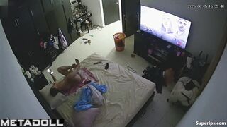 Naked milf watching gangbang porn and masturbating