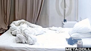 Slim blonde masturbating in black high heels after hot date