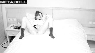 Horny babe masturbating watching lesbian porn, look