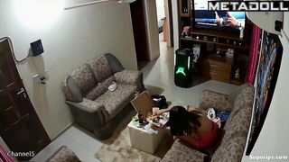 Tired couple scrolls their phone after hard working day