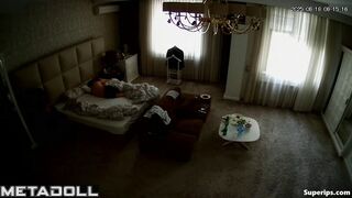 Couple enjoying perfect morning in the huge bedroom