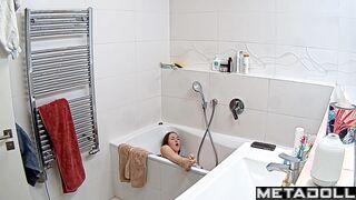 Sexy lady in perfect fit masturbating under running water