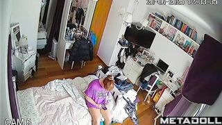 Long-haired cutie dressing for university, bedroom tape