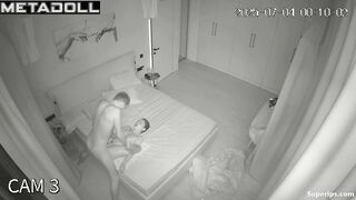 Young and slim couple enjoying foreplay and sex in bed