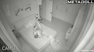 Young and slim couple enjoying foreplay and sex in bed