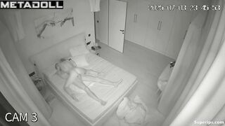 Young and slim couple enjoying foreplay and sex in bed