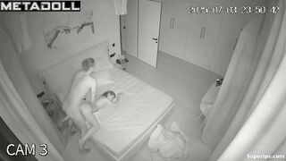 Young and slim couple enjoying foreplay and sex in bed