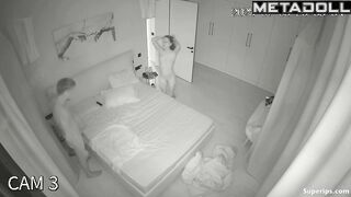 Young and slim couple enjoying foreplay and sex in bed