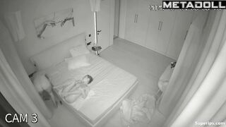 Young and slim couple enjoying foreplay and sex in bed