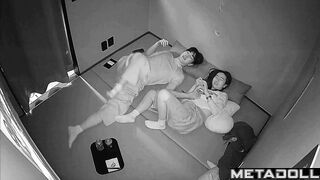 Asian couple enjoying tender petting, hidden camera