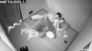 Asian couple enjoying tender petting, hidden camera