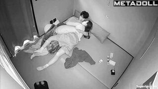 Asian couple enjoying tender petting, hidden camera