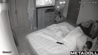 Playful brunette keeps her boyfriend from watching TV by fondling his cock
