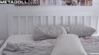 Brunette with curly hair masturbating in schoolgirl suit