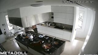 People enjoying doggystyle in huge and luxury kitchen
