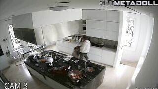 People enjoying doggystyle in huge and luxury kitchen