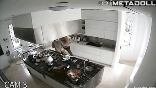 People enjoying doggystyle in huge and luxury kitchen