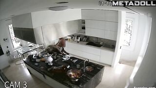 People enjoying doggystyle in huge and luxury kitchen